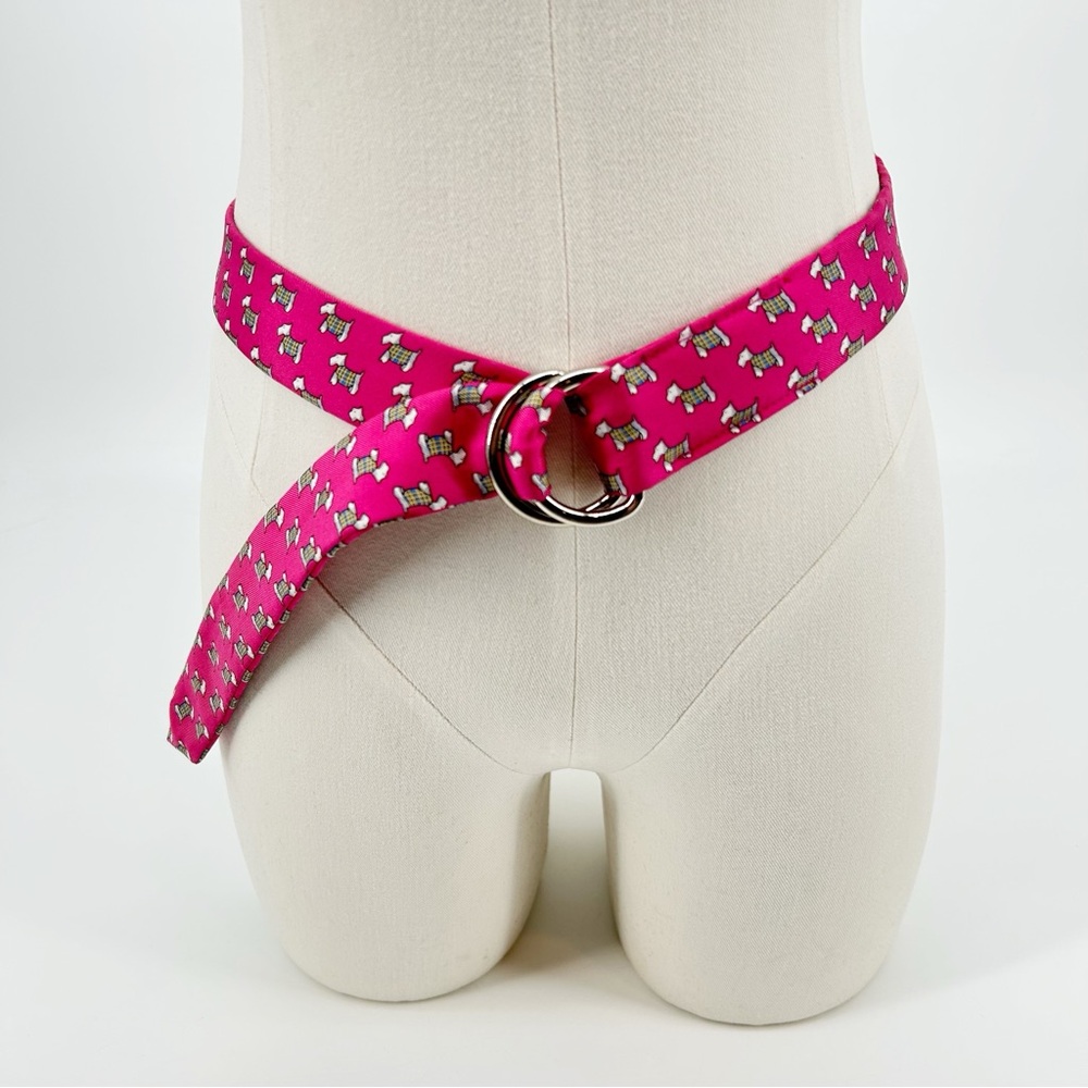 J. Crew Y2K 100% Silk Scottie Dog Novelty Print D Ring Skinny Belt Size Small